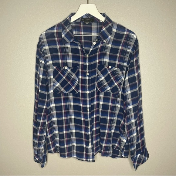Sanctuary Boyfriend Fit Plaid Button Down Shirt - Picture 1 of 3